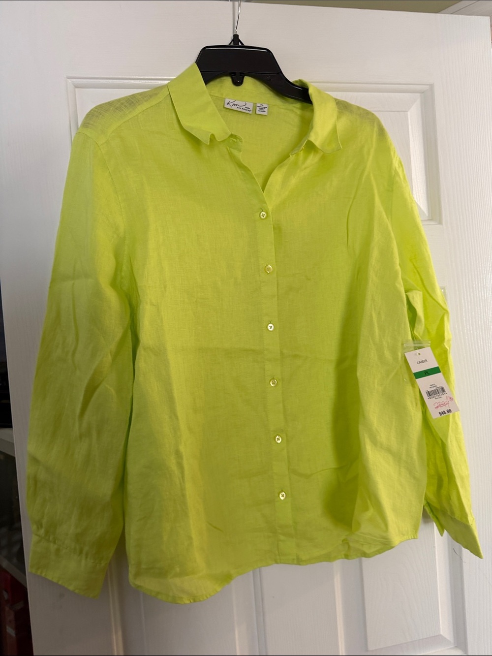 Kim Rogers Neon Lime Linen Button-Up Blouse